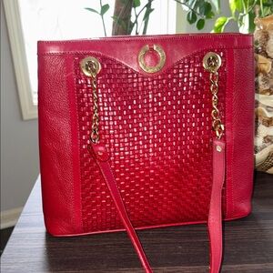 Bally Red Woven Tote with Gold Accents great condition